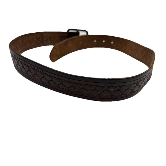 Lucky Brand Vtg Tooled Leather Belt Sz 30 Brown Textured Geometric  Western - Picture 6 of 8